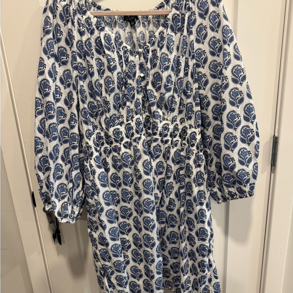 J. Crew Long Sleeve Dress in Blue and White Paisley EUC